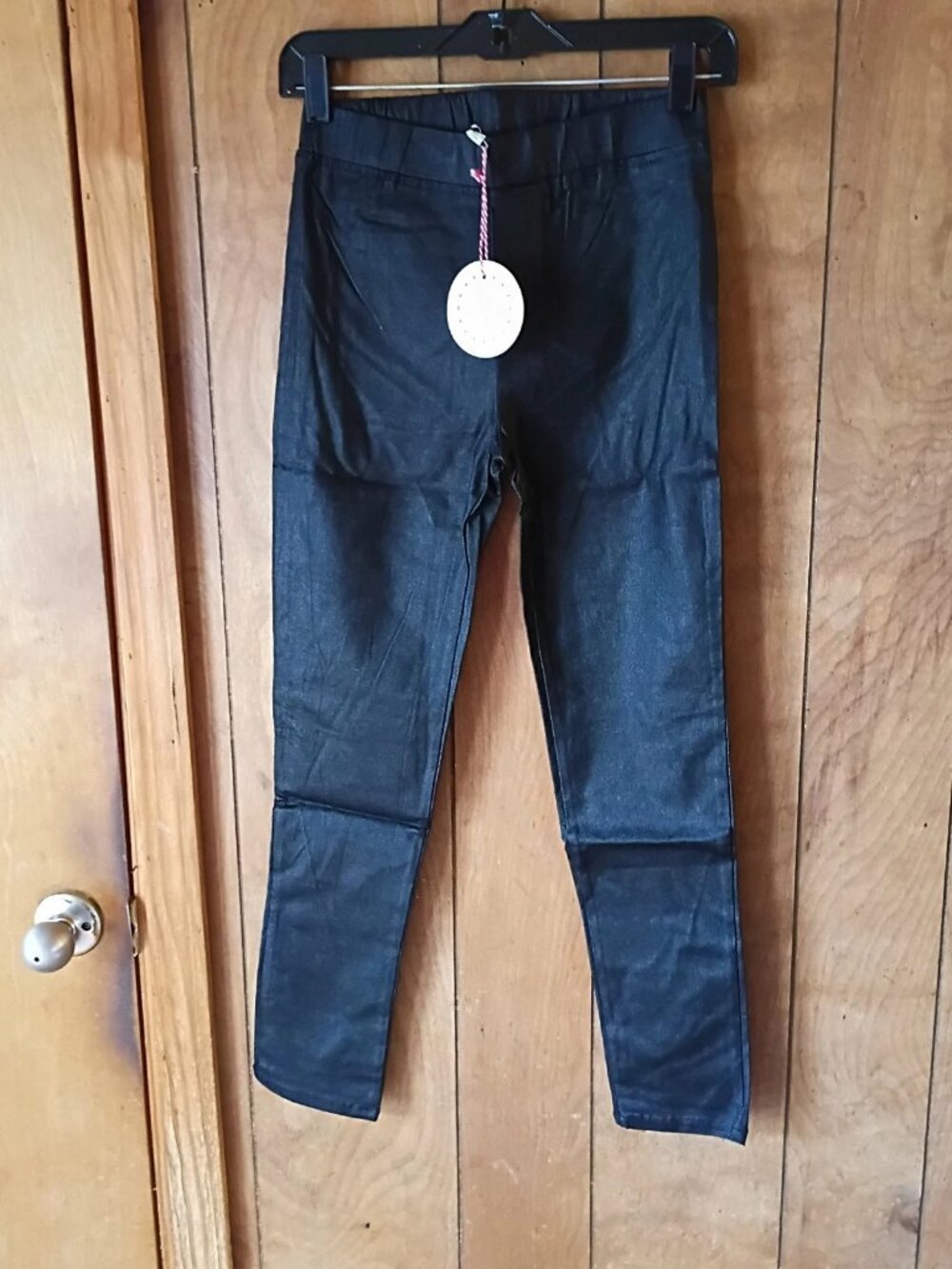 Umgee Women's Size S Black Shiny Slim Jeggings Elastic Waist Stretch Pants